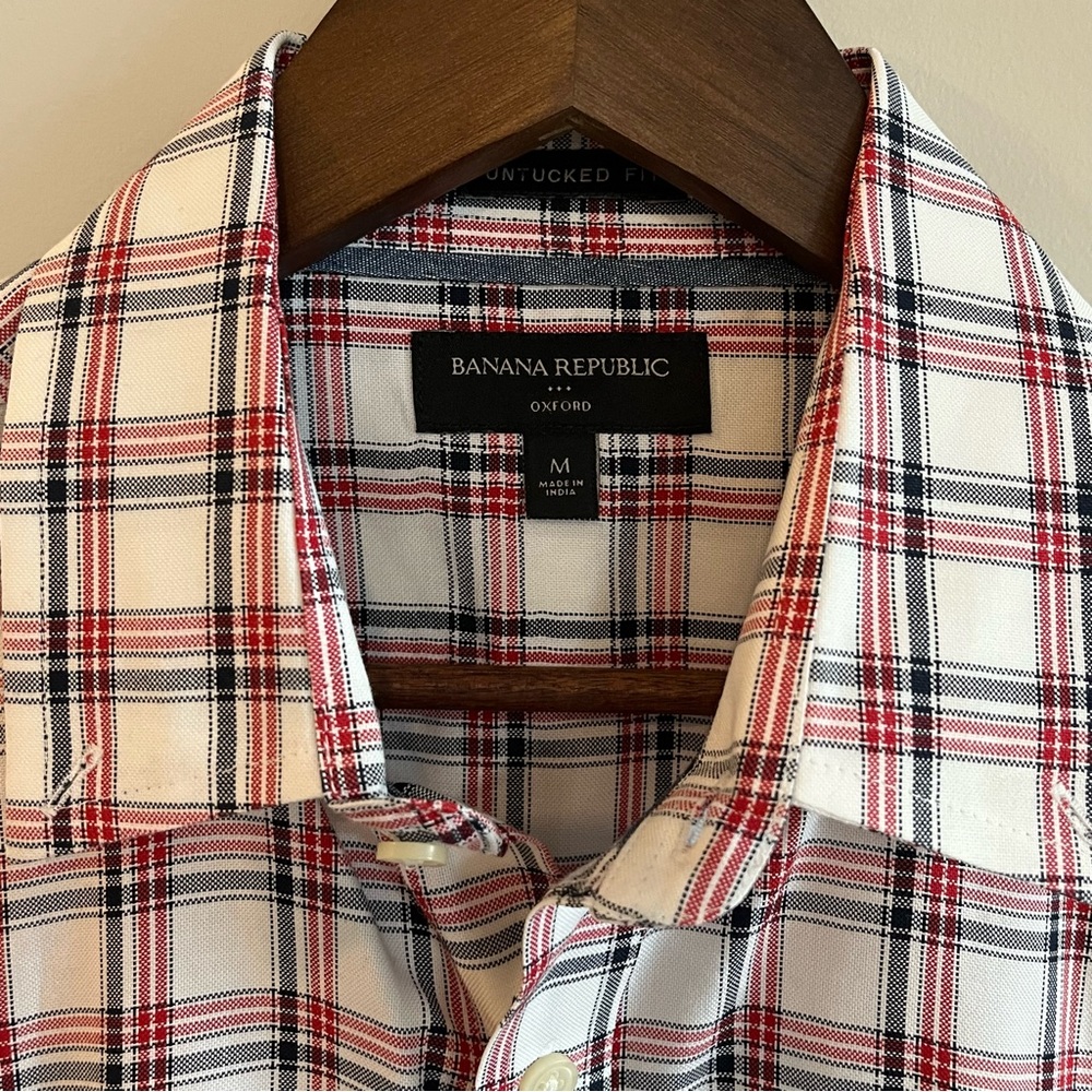 Banana Republic Men’s Untucked Oxford Plaid Long Sleeve Shirt M